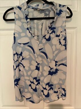 LOFT Sleeveless Blue Floral V-Neck Women's Top